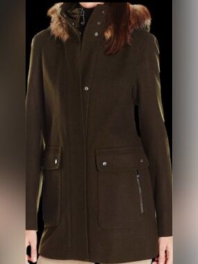 Vince Camuto olive green Wool-Blend Snap Pocket Coat